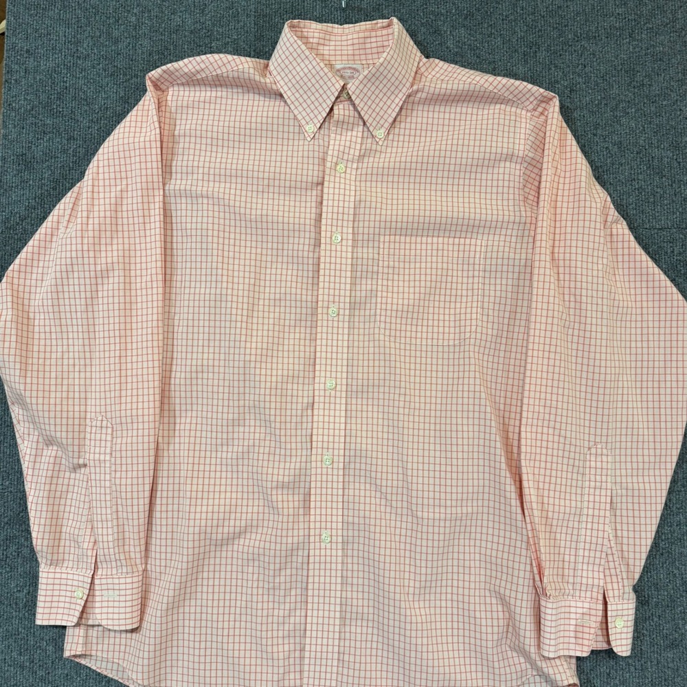 Brooks Brothers Traditional Fit Non-Iron Shirt 15.5 34 Red Tattersall Check